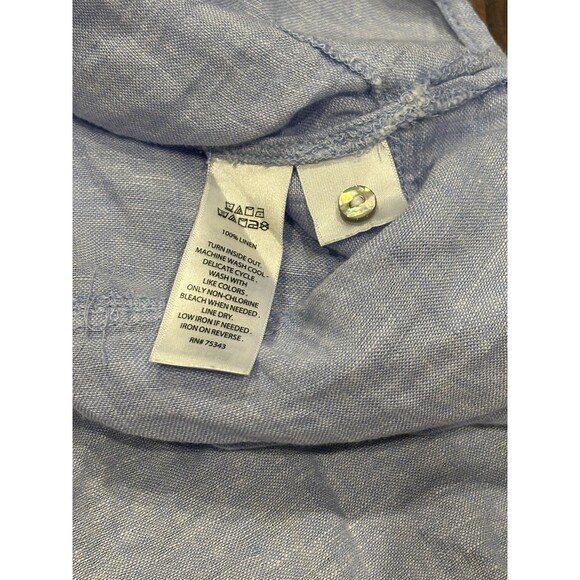 Tahari Shirt Womens 1XLight Blue 100% Linen Button Front Tunic Roll Tab Casual - Picture 8 of 8
